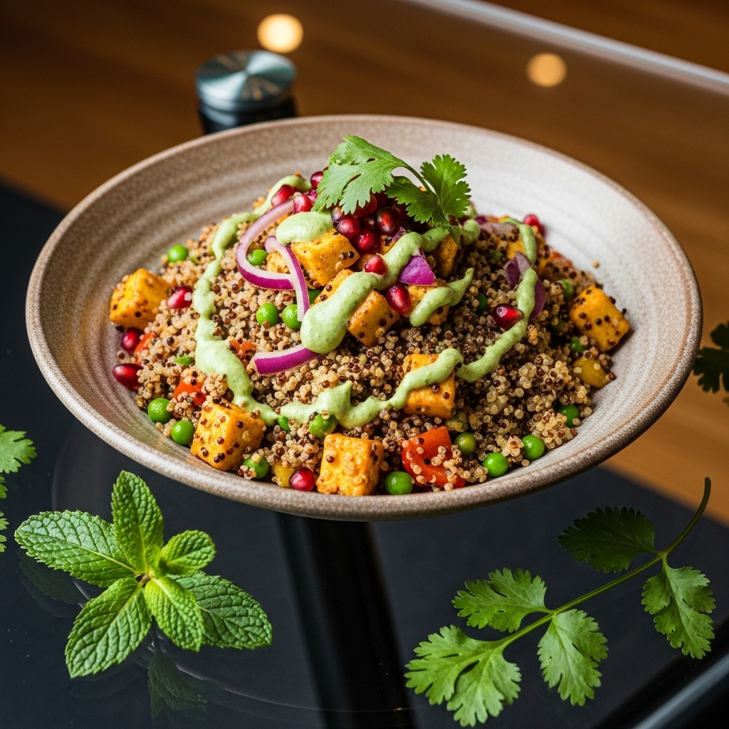 Energizing Indian Quinoa Protein Bowl with Spicy Mint Chutney