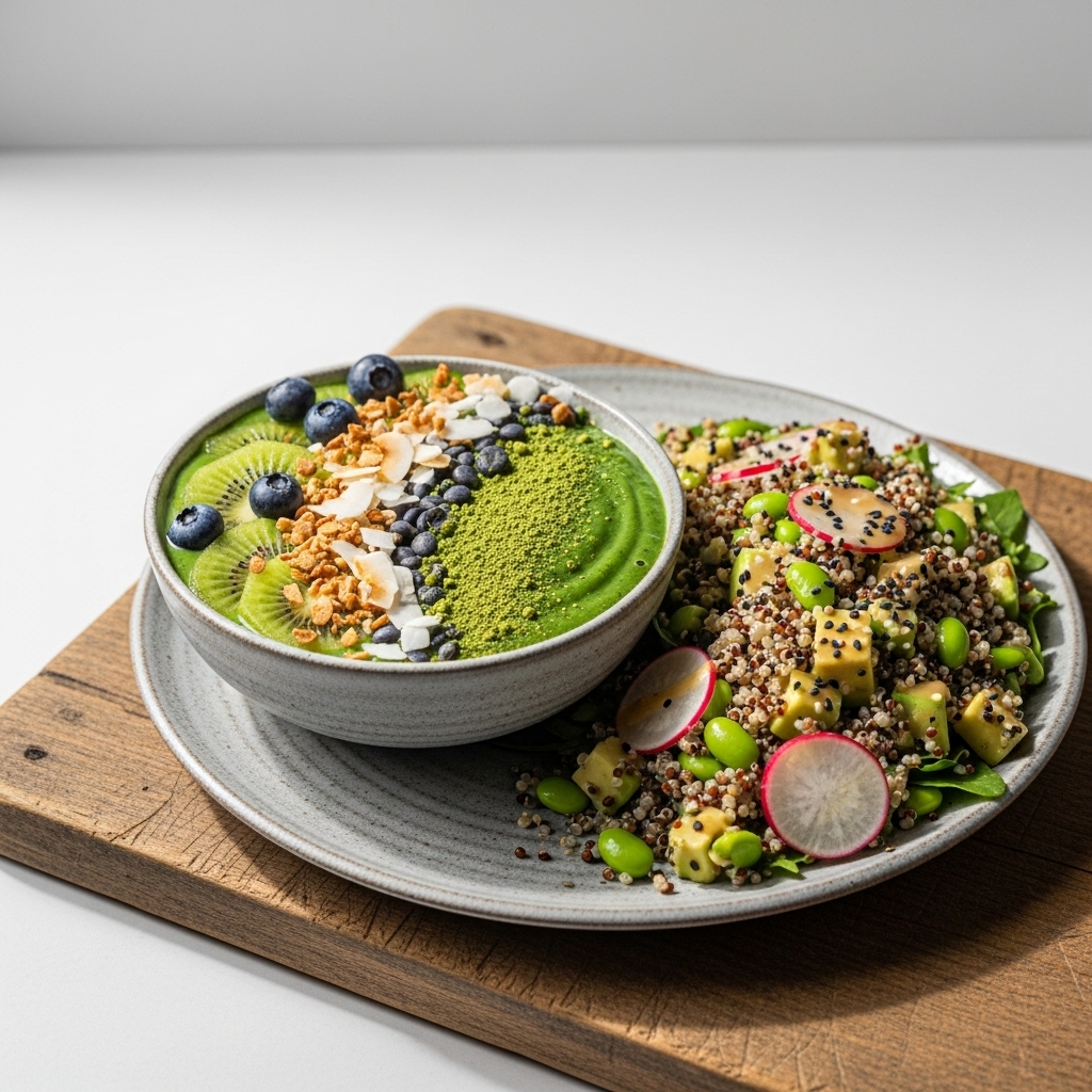 Energizing Japanese Green Smoothie Bowl & Quinoa Salad