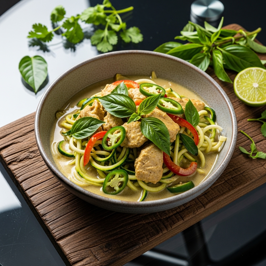 Energizing Thai Keto Green Curry with Zucchini Noodles