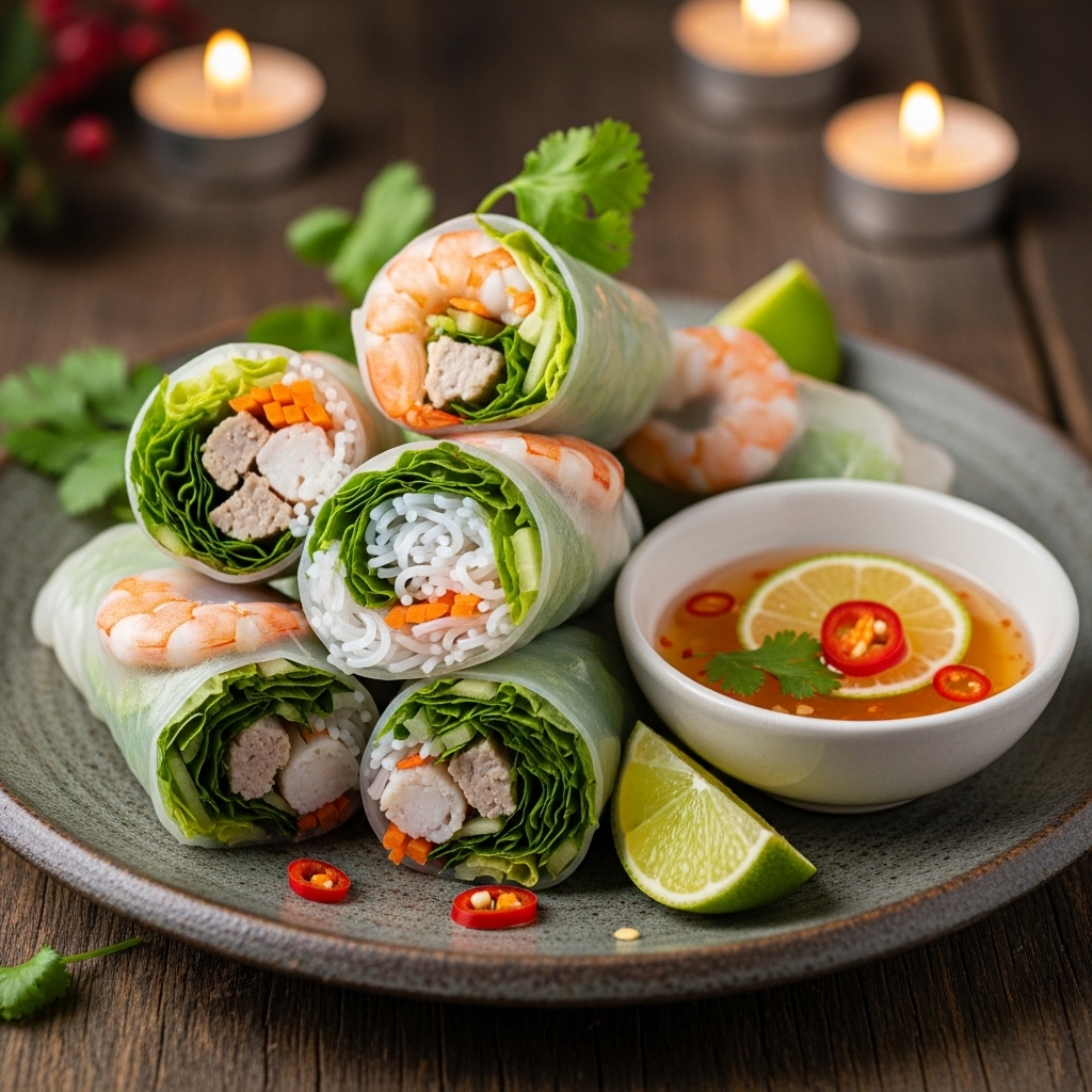 Energizing Vietnamese Rice Paper Rolls with Citrus Dipping Sauce