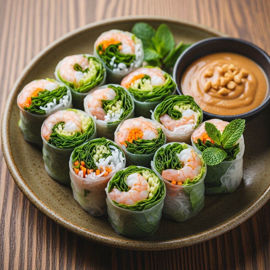 Energizing Vietnamese Spring Rolls with Peanut Dipping Sauce