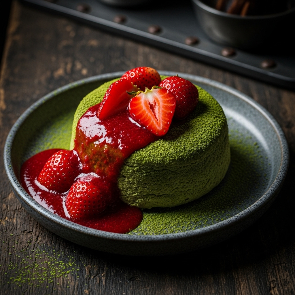 Eternal Blossom: A Keto Mochi Cake with Matcha-infused Strawberry Compote