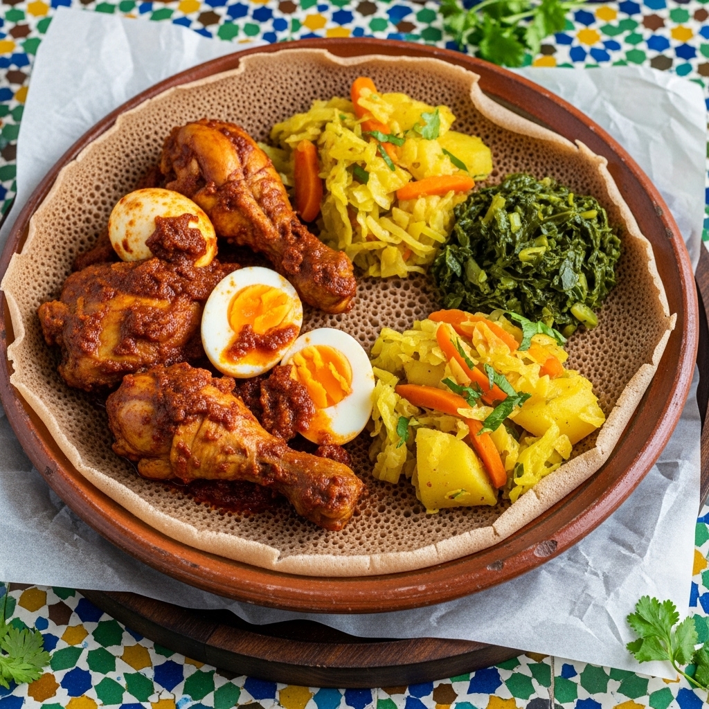 Ethiopian Injera Bowl with Spicy Chicken and Atkilt Wot – Gluten-Free Paleo Recipe