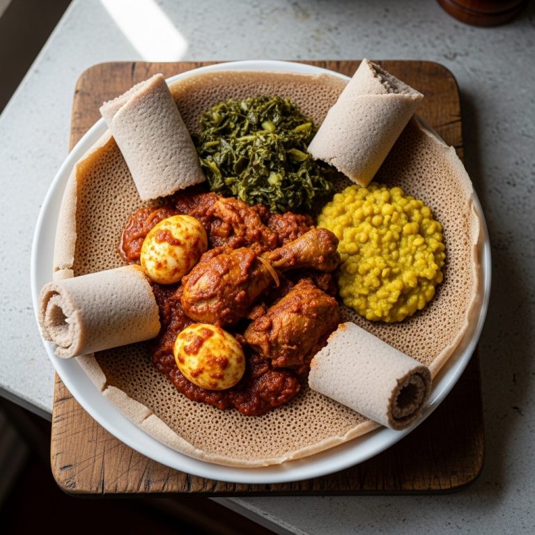 Ethiopian Injera Pancakes with Chicken Stew – A Mouthwatering Gluten-Free Feast!