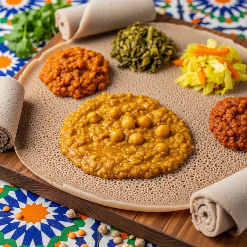 Ethiopian Injera Pancakes with Shiro (Chickpea Stew) – A Vegetarian Feast for the Senses