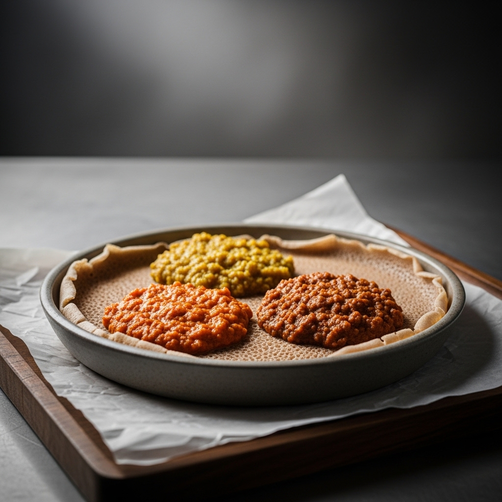 Ethiopian Lunch: Authentic Paleo Injera Bowl with Doro Wat and Atkilt Wot