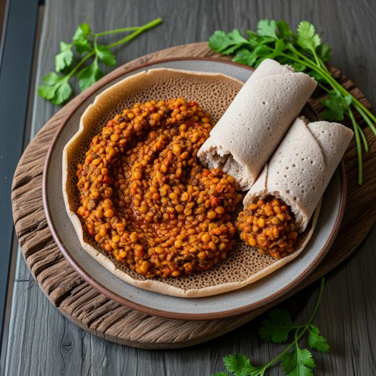 Ethiopian Mixed Lentil Stew with Injera (Vegetarian) – A Flavorful and Nutritious Feast