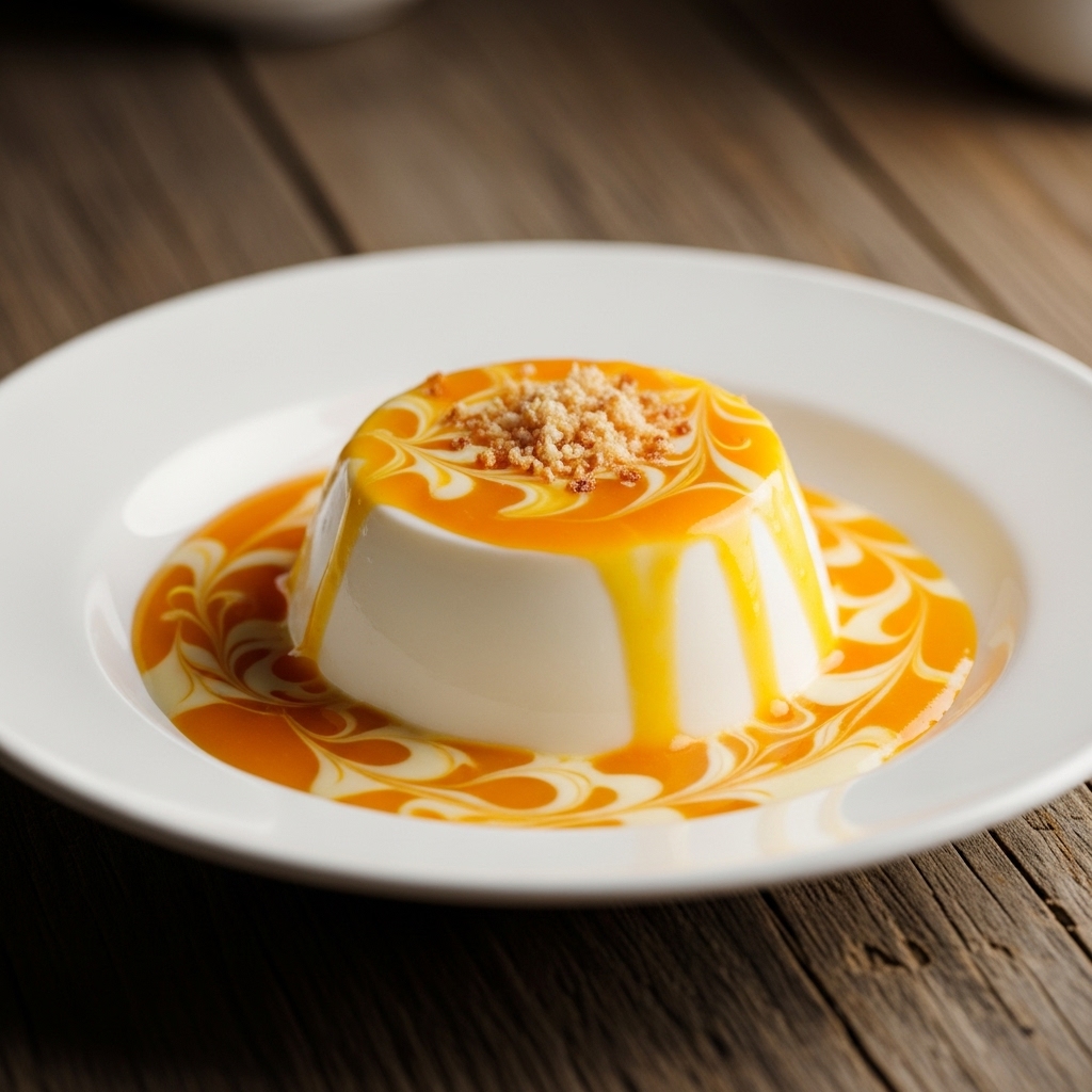 Exotic Caribbean Coconut Panna Cotta with Mango Coulis & Toasted Coconut Flakes