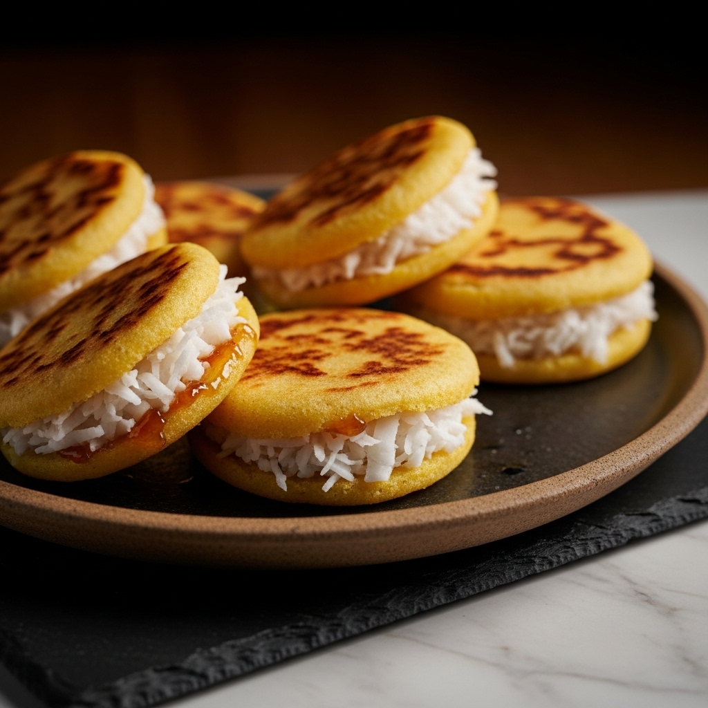 Exotic Colombian Snack: Aromatic Coconut-Stuffed Arepas