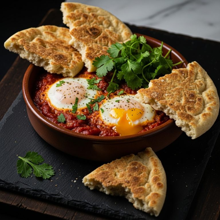 “Exotic Keto Egyptian Breakfast: Aromatic Shakshuka with Almond Flour Flatbreads”