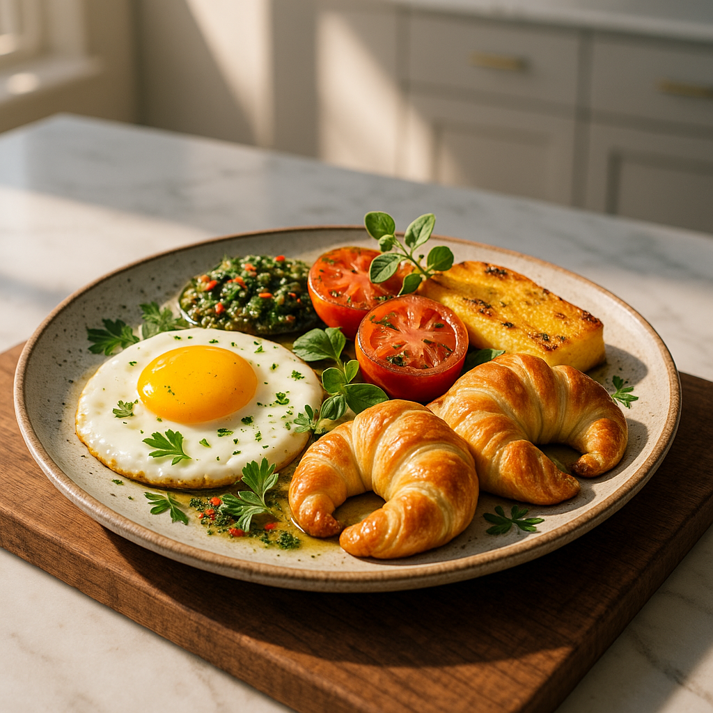 Exquisite Argentinian Vegetarian Breakfast with Aromatic Herbs and Tangy Chimichurri