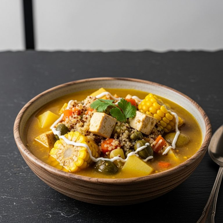 “Exquisite Colombian Vegan Ajiaco with Quinoa & Tofu: A Mouthwatering Plant-Based Comfort Food”