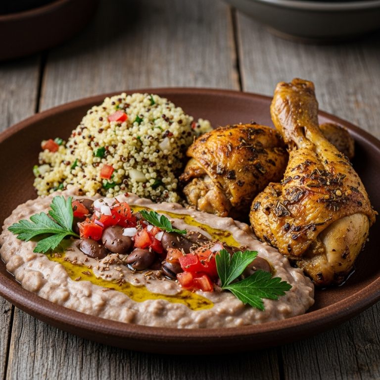 Exquisite Egyptian Lunch: Gluten-Free Ful Medames & Spiced Chicken with Quinoa