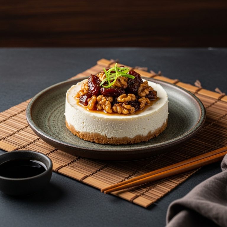Exquisite Egyptian Vegetarian Feta Cheesecake with Walnut-Date Compote