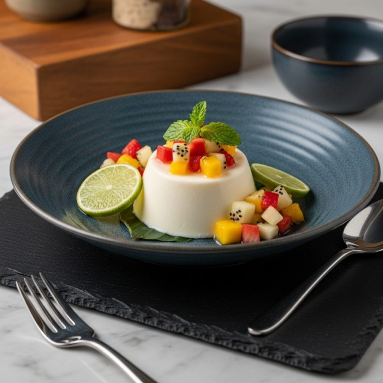 Exquisite Gluten-Free Malaysian Brunch: Coconut Lime Panna Cotta with Tropical Fruit Salsa