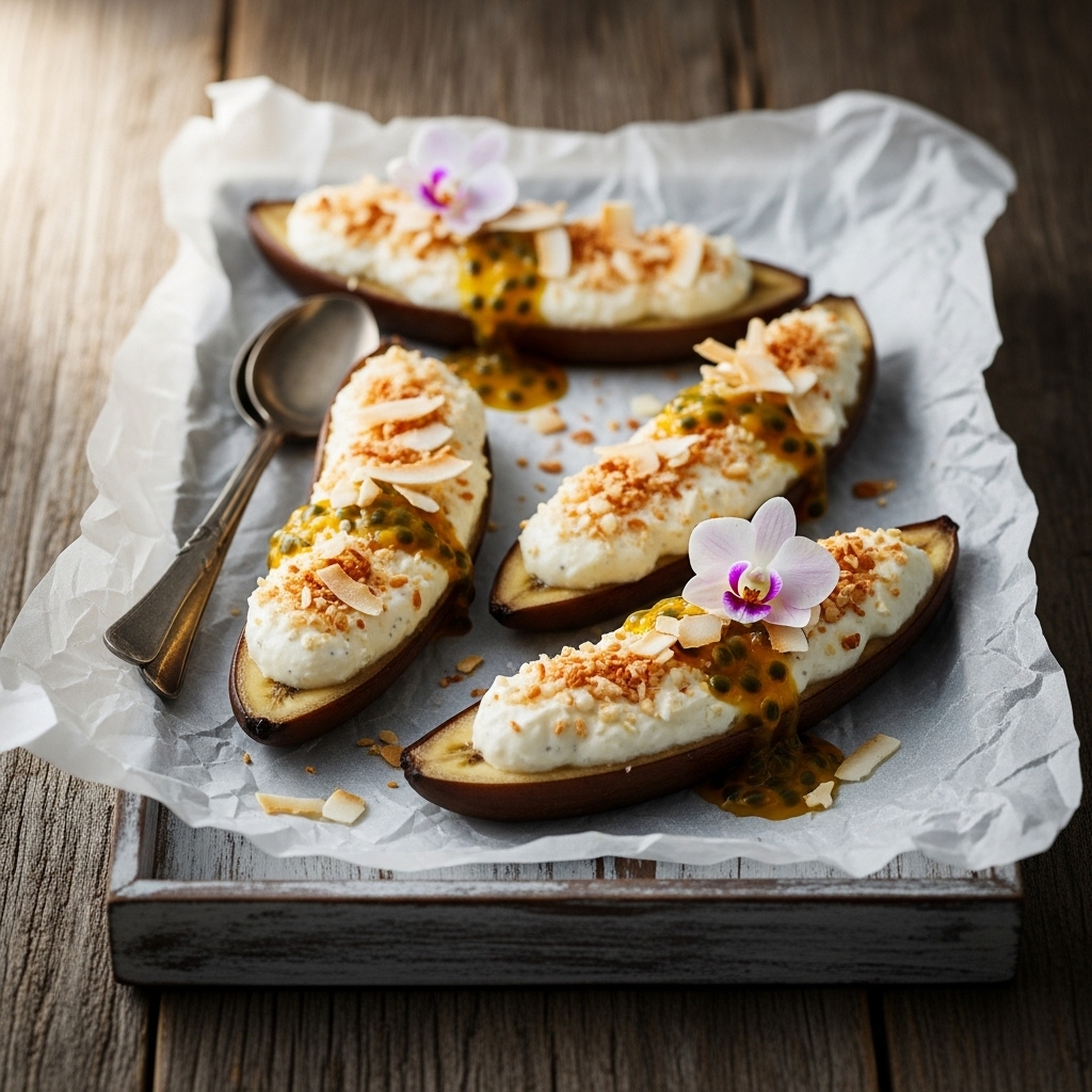 Exquisite Gluten-Free Polynesian Coconut Pudding in Banana Boats