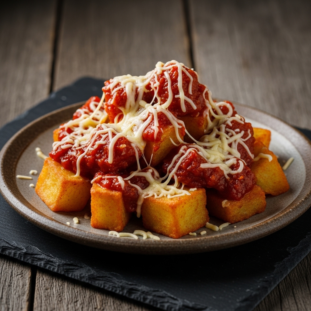 “Exquisite Indonesian Snack: Sambal Goreng Kentang Keju (Spicy Cheesy Fried Potatoes) – A Cinematic Masterpiece”