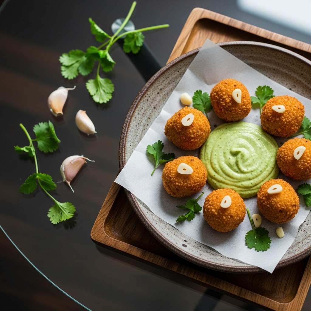 Exquisite Keto Cuban Snack: Airy Chicken Croquettes with Garlic Cilantro Sauce