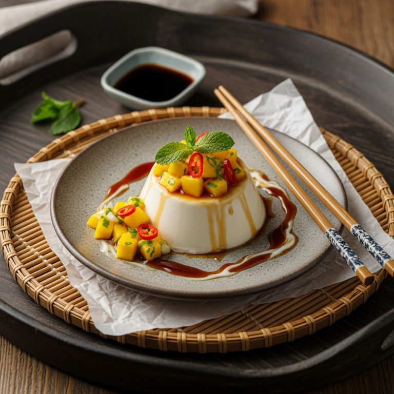 Exquisite Keto-Friendly Indonesian Coconut Panna Cotta with Mango Salsa (Gula Jawa Substitute)