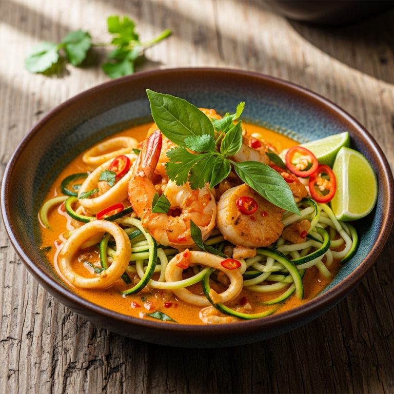 Exquisite Keto-friendly Cambodian Seafood Curry with Zucchini Noodles
