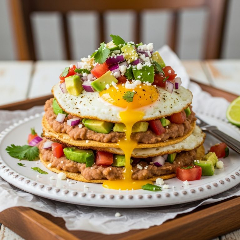 Exquisite Mexican Breakfast Huevos Rancheros Tower With Avocado Salsa