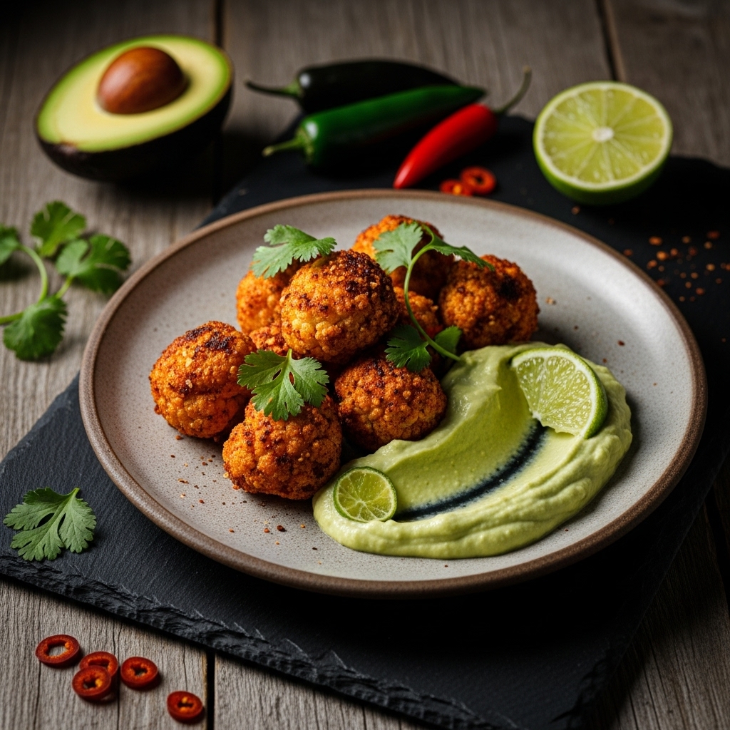 Exquisite Mexican Snack – Gluten-Free Chipotle Cauliflower Bites with Avocado Crema