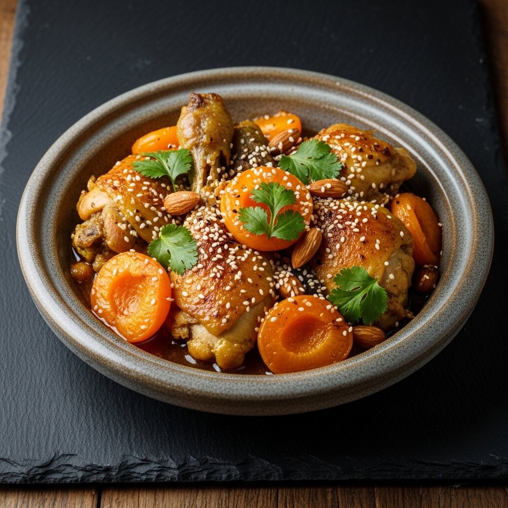 Exquisite Moroccan Gluten-Free Chicken Tagine with Apricots and Almonds