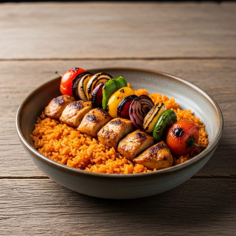 “Exquisite Nigerian Gluten-Free Jollof Rice Bowl With Grilled Chicken and Vegetables”