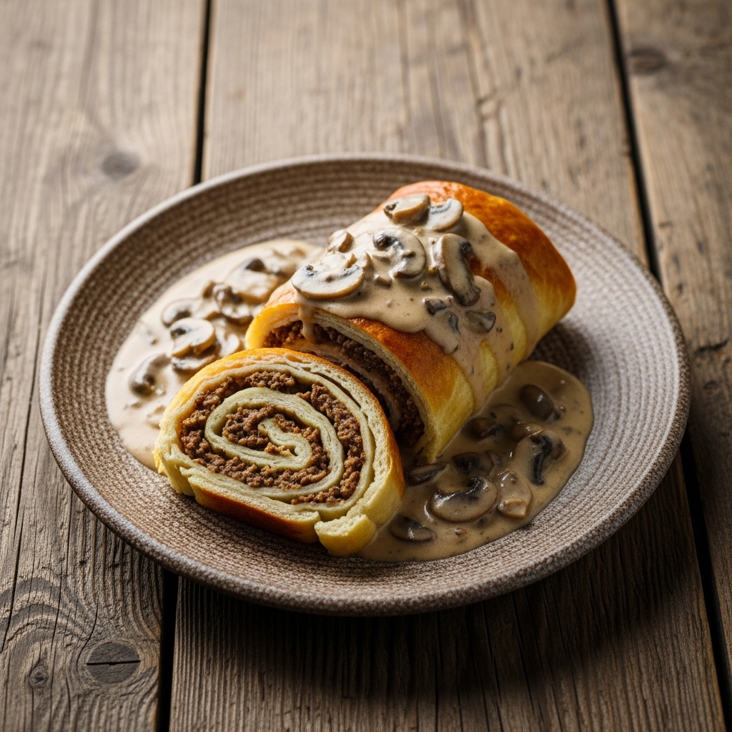 Exquisite Polish Pierogi Roulade – Delectable Dumplings in Creamy Mushroom Sauce