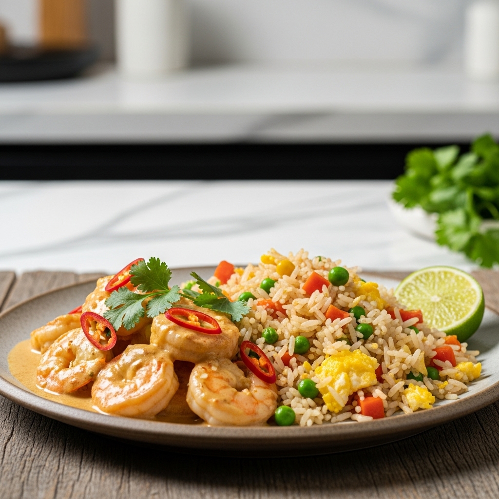 Exquisite Thai Gluten-Free Lunch Box: Coconut Curry Shrimp & Vegetable Fried Rice