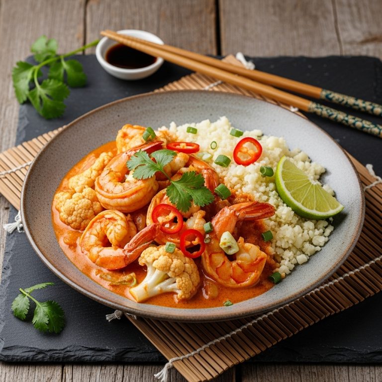 Exquisite Thai Keto Coconut Curry Shrimp with Cauliflower Rice – A Cinematic Dining Experience
