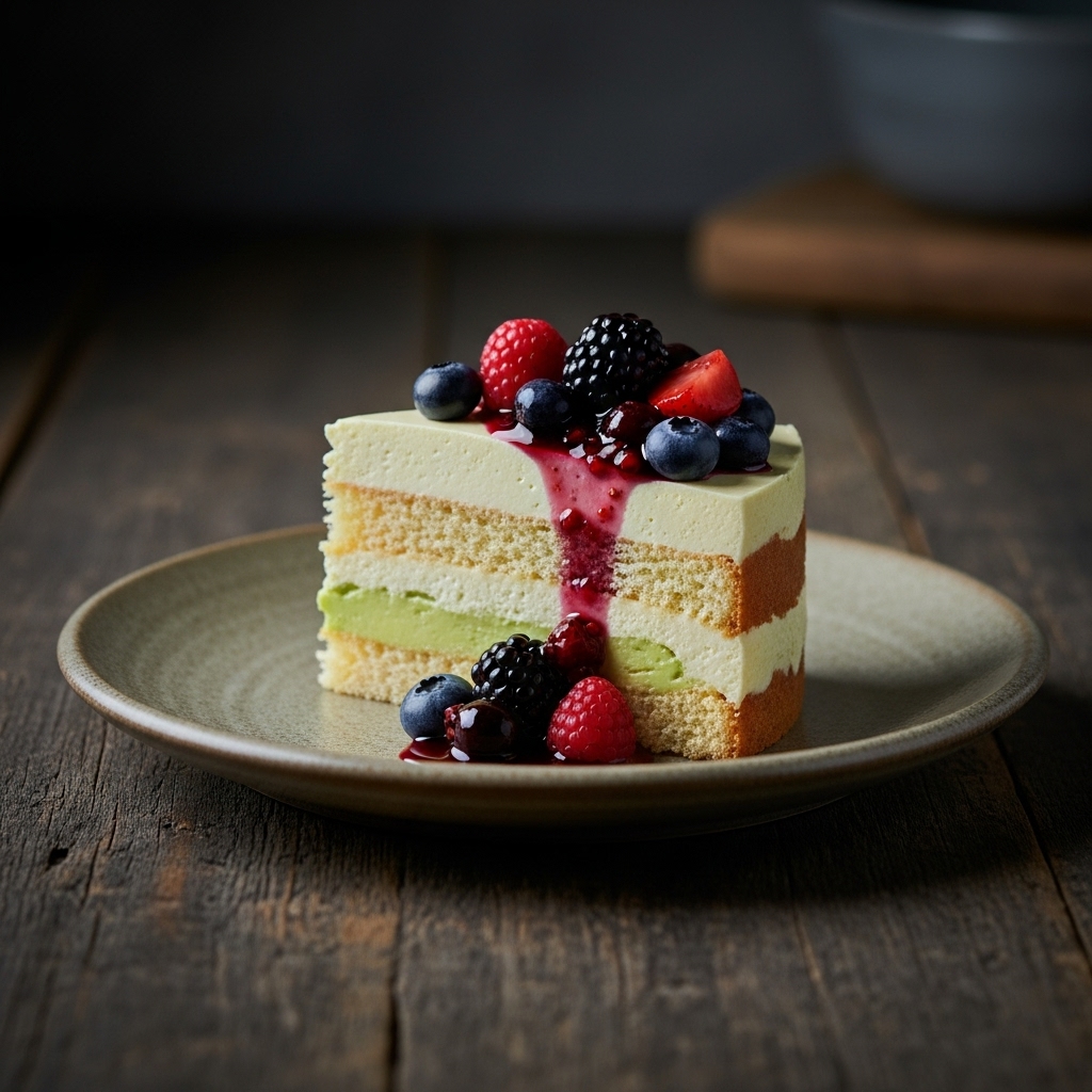 Exquisite Vegan Chilean Dessert: Avocado Mousse Torte with Berry Compote
