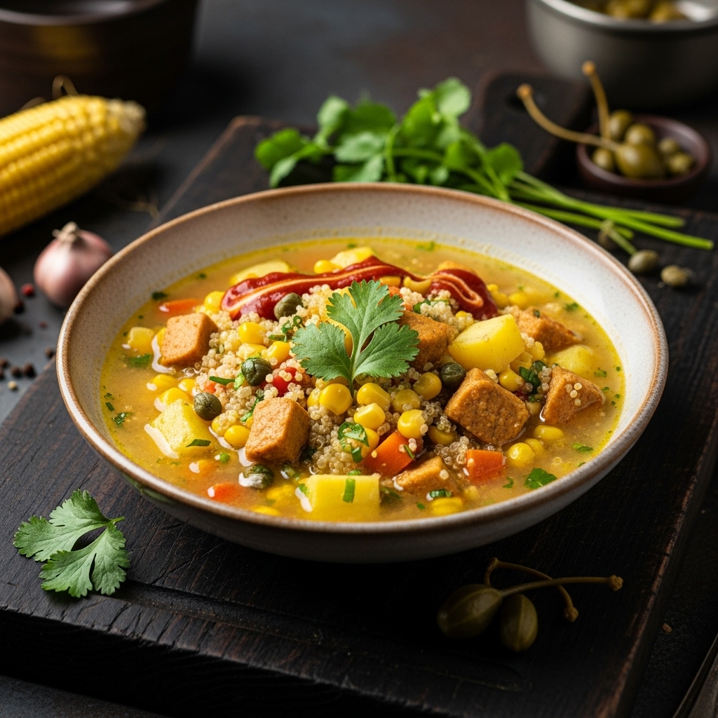 “Exquisite Vegan Colombian Ajiaco with Quinoa & Vegetables – A Culinary Masterpiece”