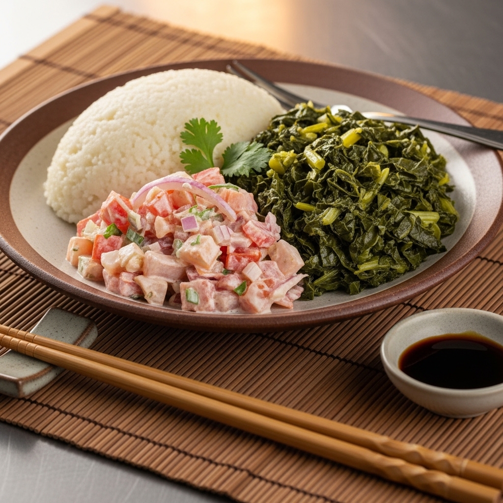 Exquisite Vegan Kenyan Lunch: Mouthwatering Ugali with Sukuma Wiki and Creamy Kachumbari