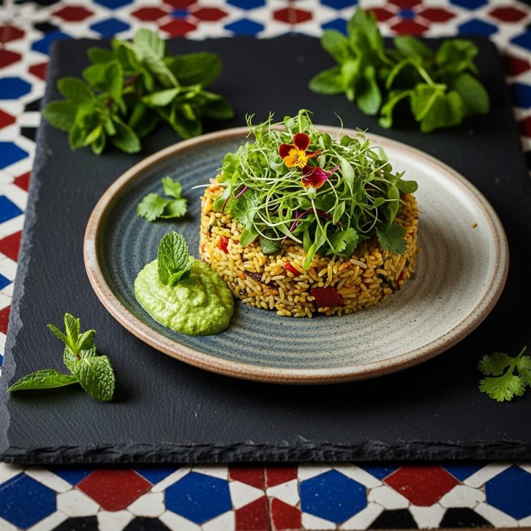 Exquisite Vegan Persian Brunch: Deliciously Herbal Shakarab Pulao with Fresh Mint Chutney