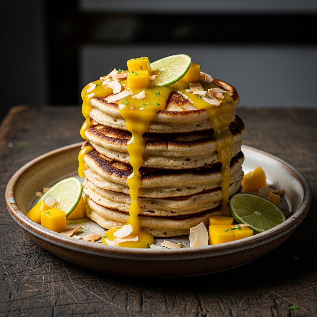Exquisite Vegan Thai Brunch: Almond Coconut Pancakes with Mango Lime Sauce