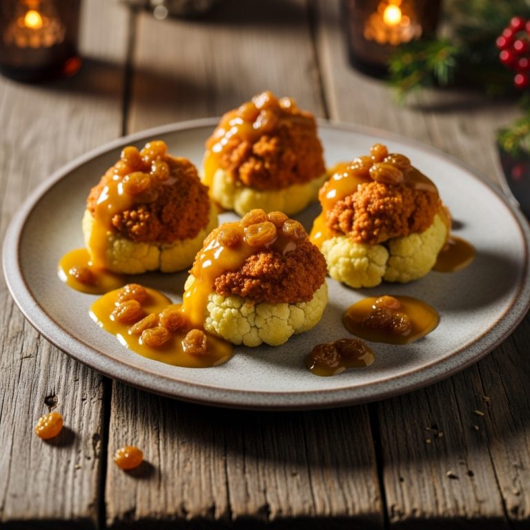 Exquisite Vegetarian Bobotie-Stuffed Cauliflower Bites With Golden Raisin Sauce