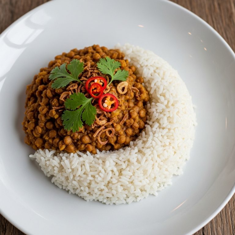 “Exquisite Vegetarian Indonesian Brunch: Savor the Taste of Javanese Lentil Curry & Coconut Rice”