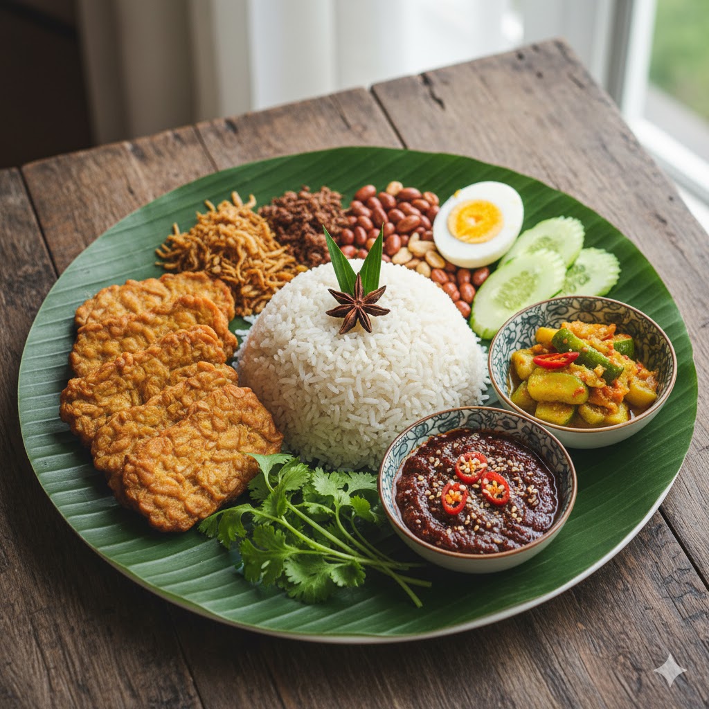 Exquisite Vegetarian Nasi Lemak with Tempeh