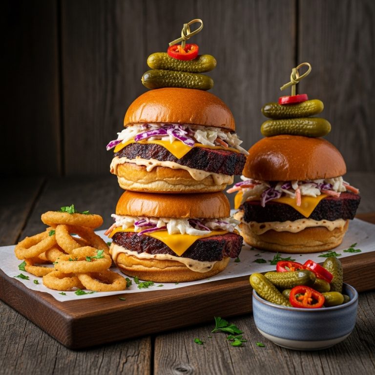 Famous BBQ Smokehouse Snack: Triple-Decker Brisket Sliders with Spicy Pickles