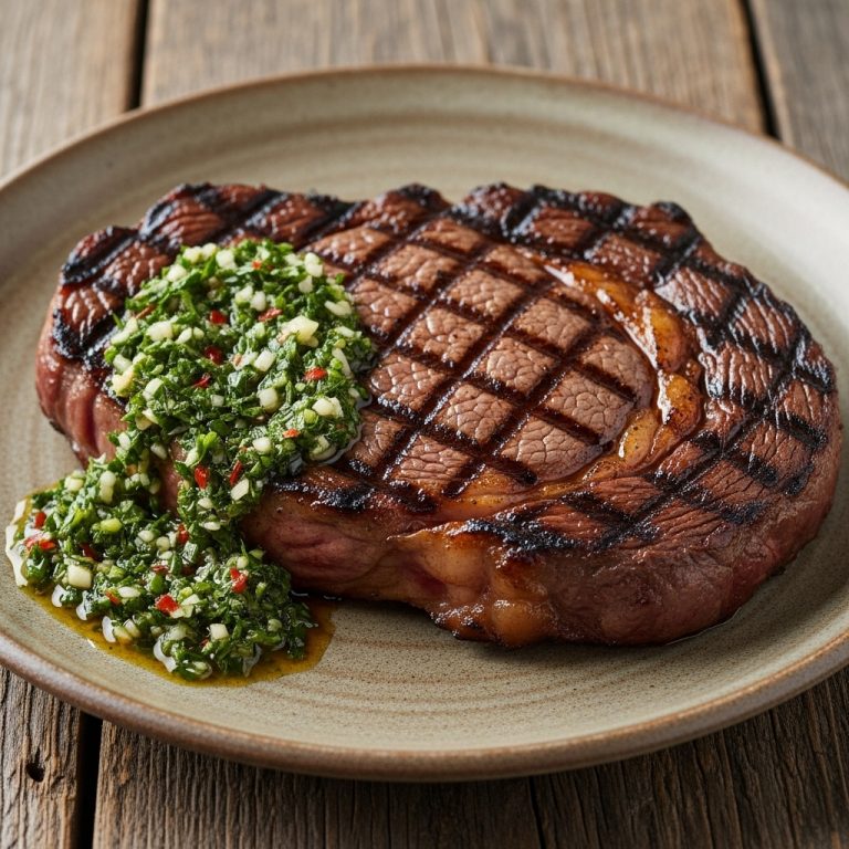 Famous Fire-Grilled Ribeye Steak with Chimichurri Sauce