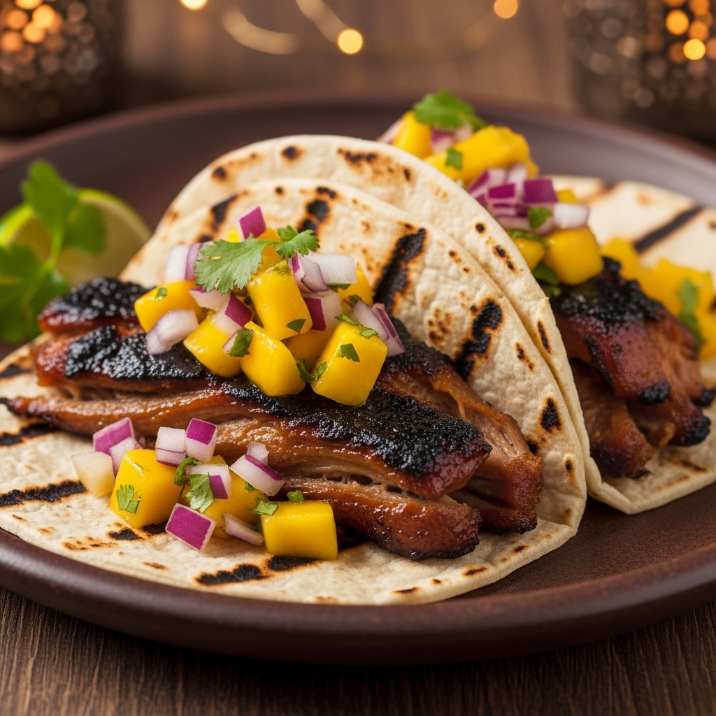Festival Classic Dinner: Grilled Carnitas Tacos with Mango Salsa