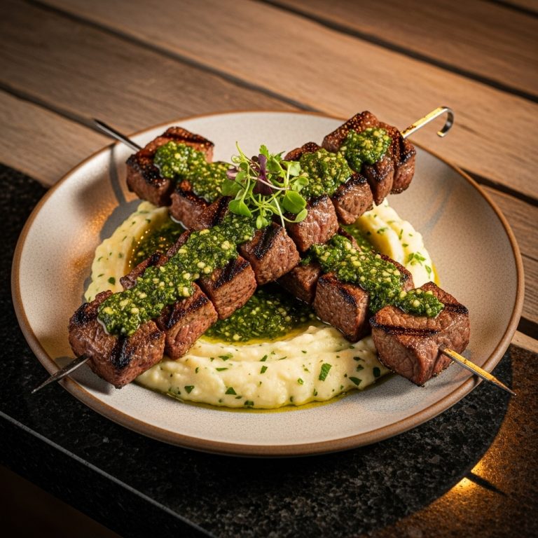 Festival Classic Dinner: Grilled Chimichurri Steak Skewers with Garlic Herb Mash