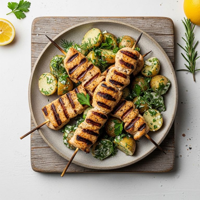 Festival Classic Dinner: Grilled Lemon Herb Chicken Skewers with Warm Potato Salad
