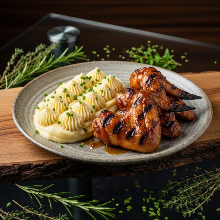 Festival Classic Dinner: Grilled Sticky Chicken Wings and Garlic Mashed Potatoes