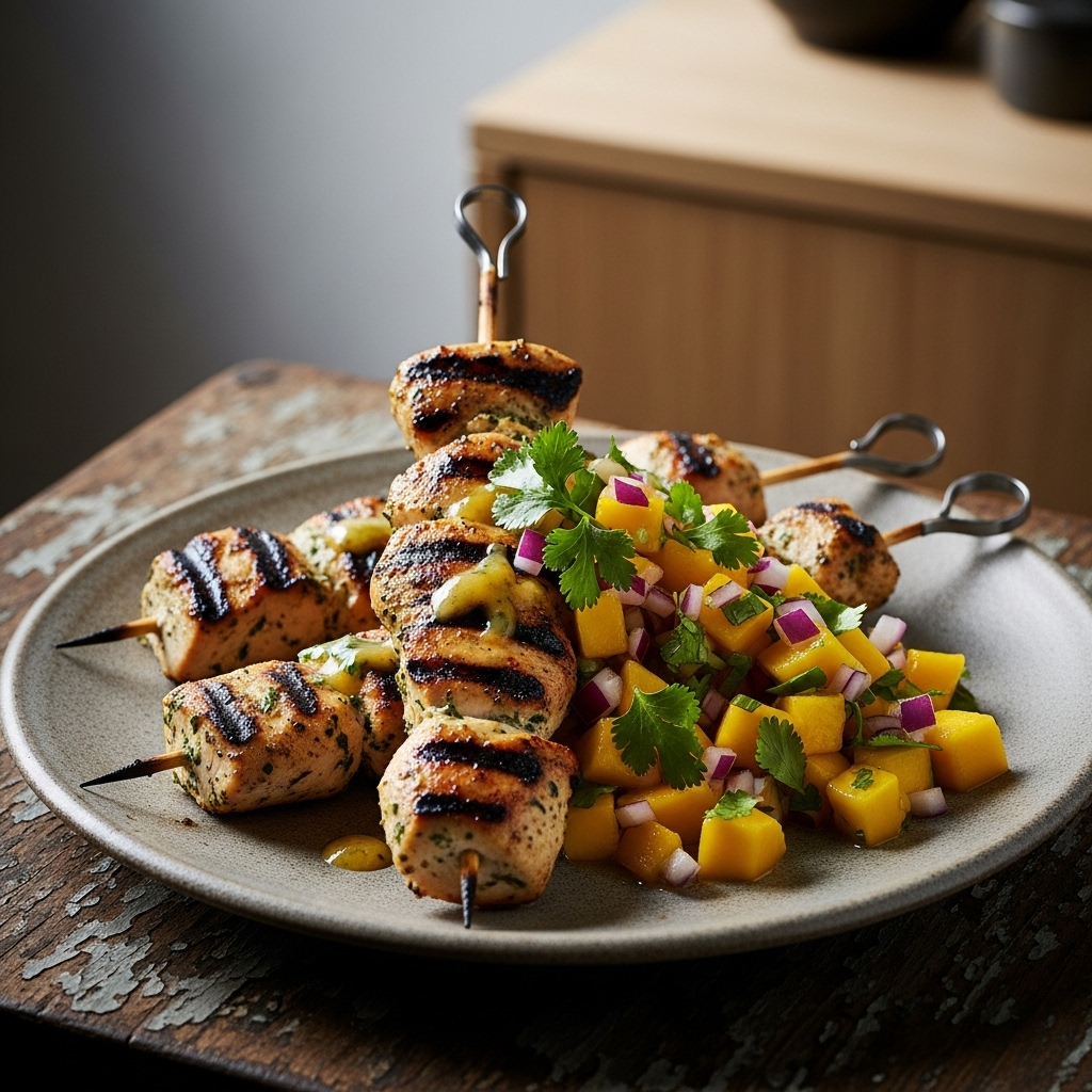 Festival Classic Lunch – Grilled Cilantro-Lime Chicken Skewers with Mango Salsa