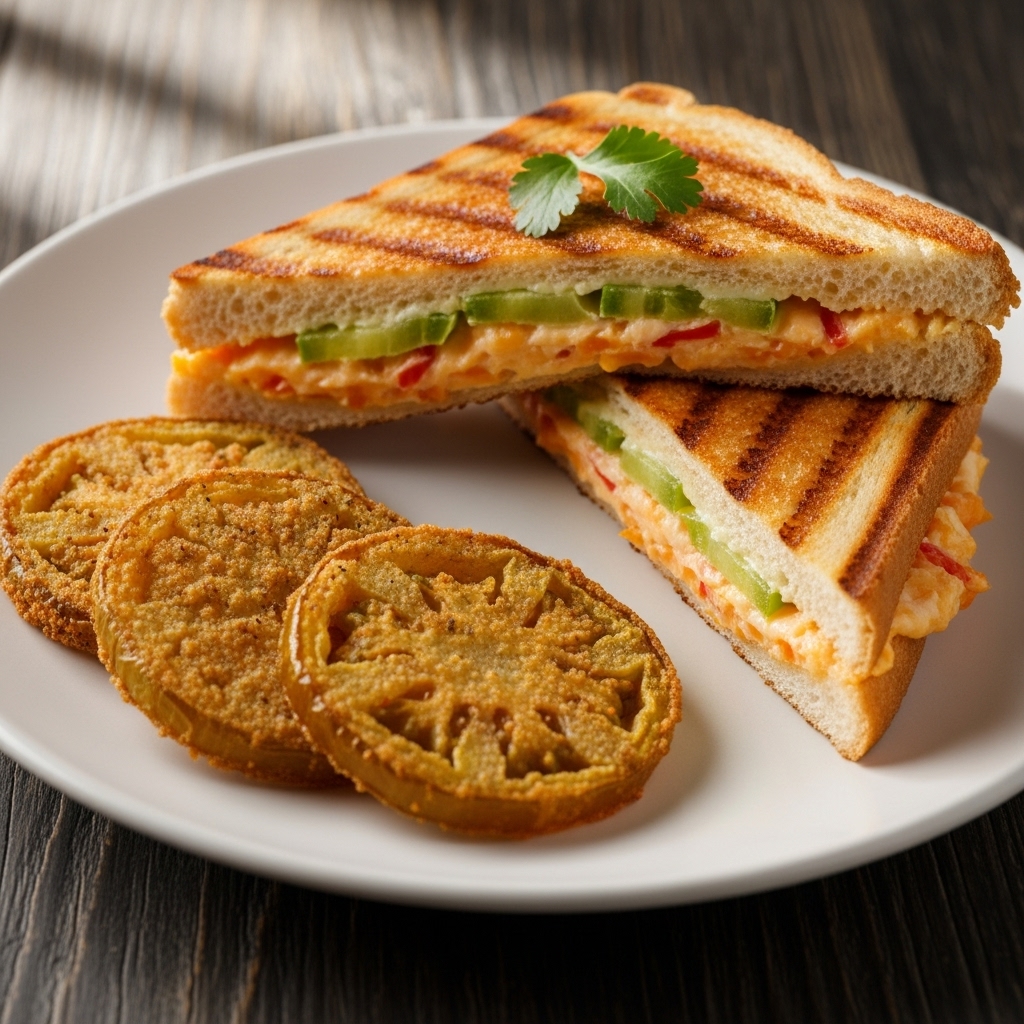 Festival Classic Lunch: Grilled Pimento Cheese Sandwich with Fried Green Tomatoes