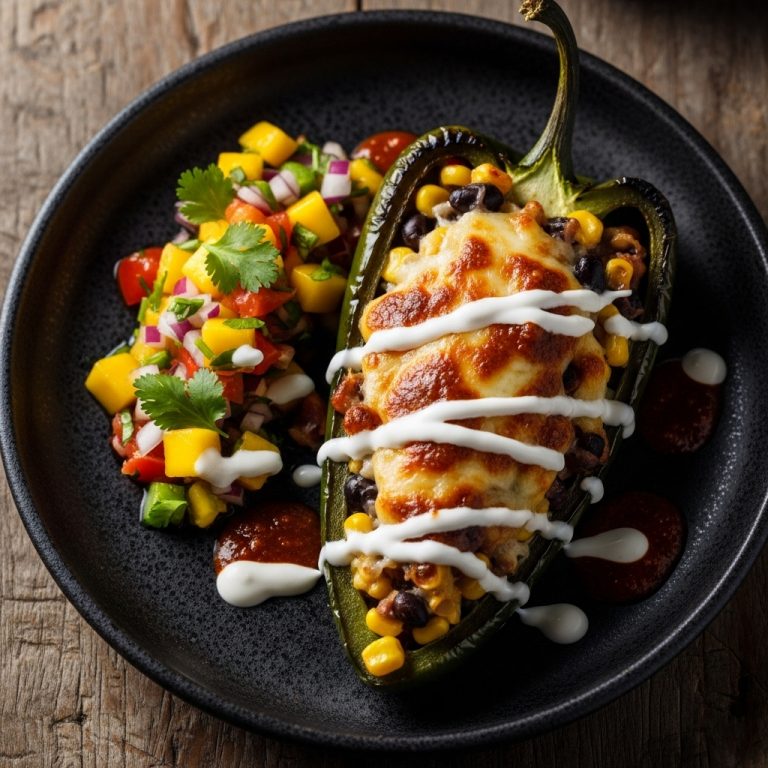 Festival Classic Lunch: Grilled Stuffed Poblanos with Mango Salsa and Smoky Chipotle Crema