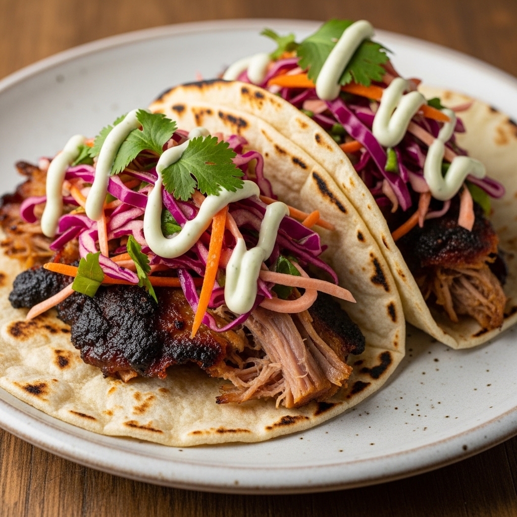 Festival Classic Lunch: Smoky Carnitas Tacos with Citrus Slaw and Cilantro-Lime Crema