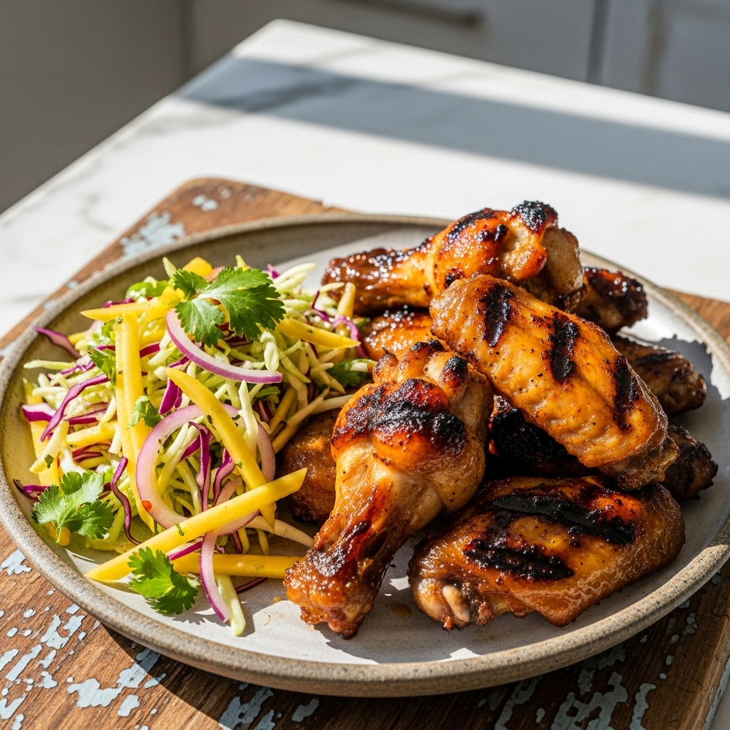 Festival Classic Lunch: Smoky Grilled Chicken Wings with Tangy Mango Slaw